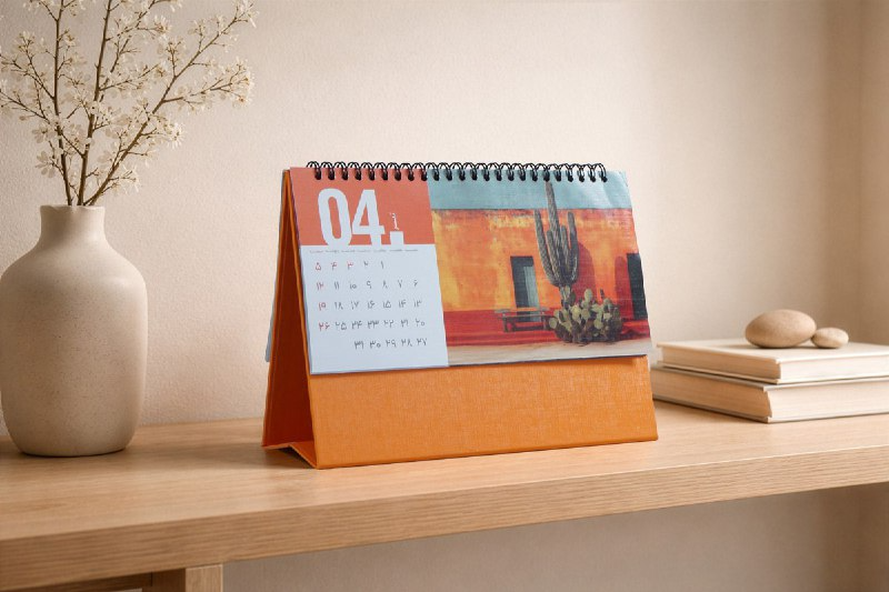 کد 78 : تقویم رومیزی کتان پایه گالینگور طرح گل